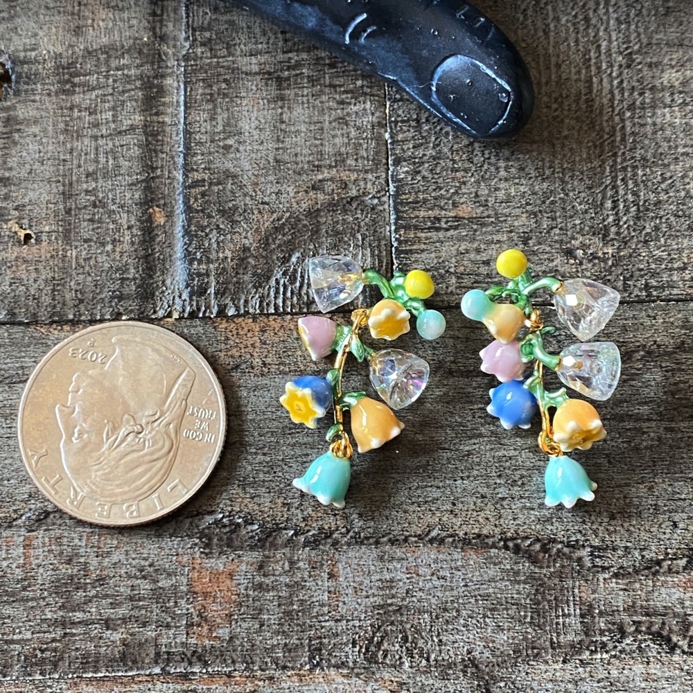 New Enamel Flower Bundle Dangle Earrings - image 6